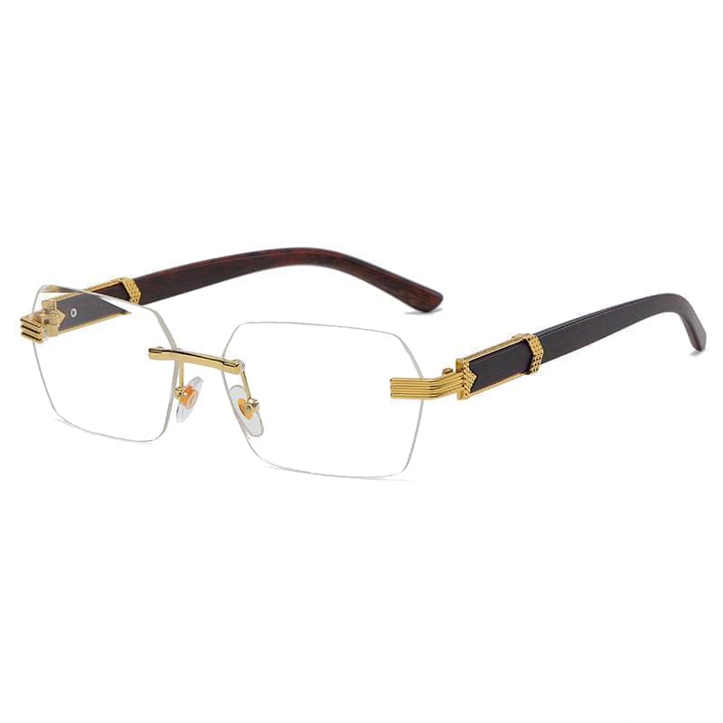 2023 Brand Metal Diamond Cut Sunglasses Luxury Men Sunglasses Rimless Square Wood Color Small Sunglasses Women Shade Glasses