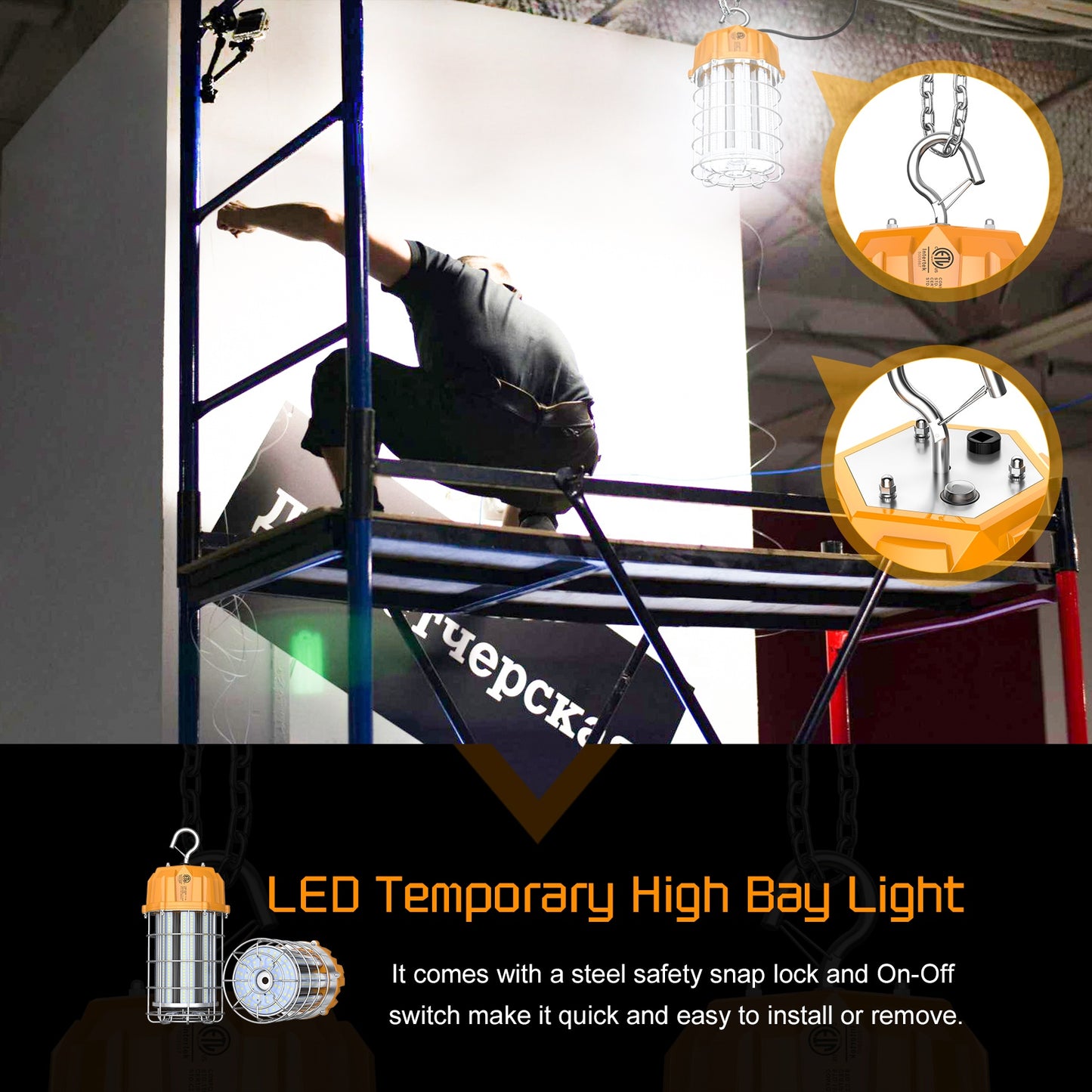 ETL Industry-graded Damp Location 120v LED Drop Light LED work light 150watt LED temporary lighting jobsite