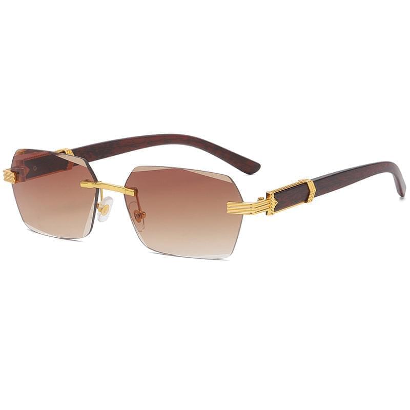 2021 Brand Metal Diamond Cut Sunglasses Luxury Men Sunglasses Rimless Square Wood Color Small Sunglasses Women Shade Glasses