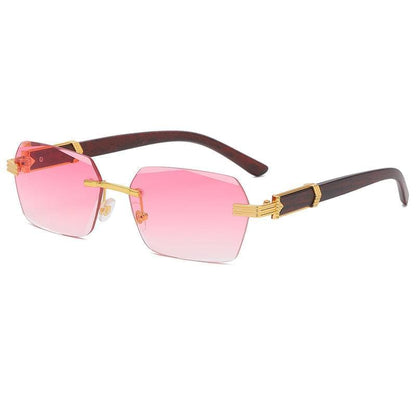 2021 Brand Metal Diamond Cut Sunglasses Luxury Men Sunglasses Rimless Square Wood Color Small Sunglasses Women Shade Glasses