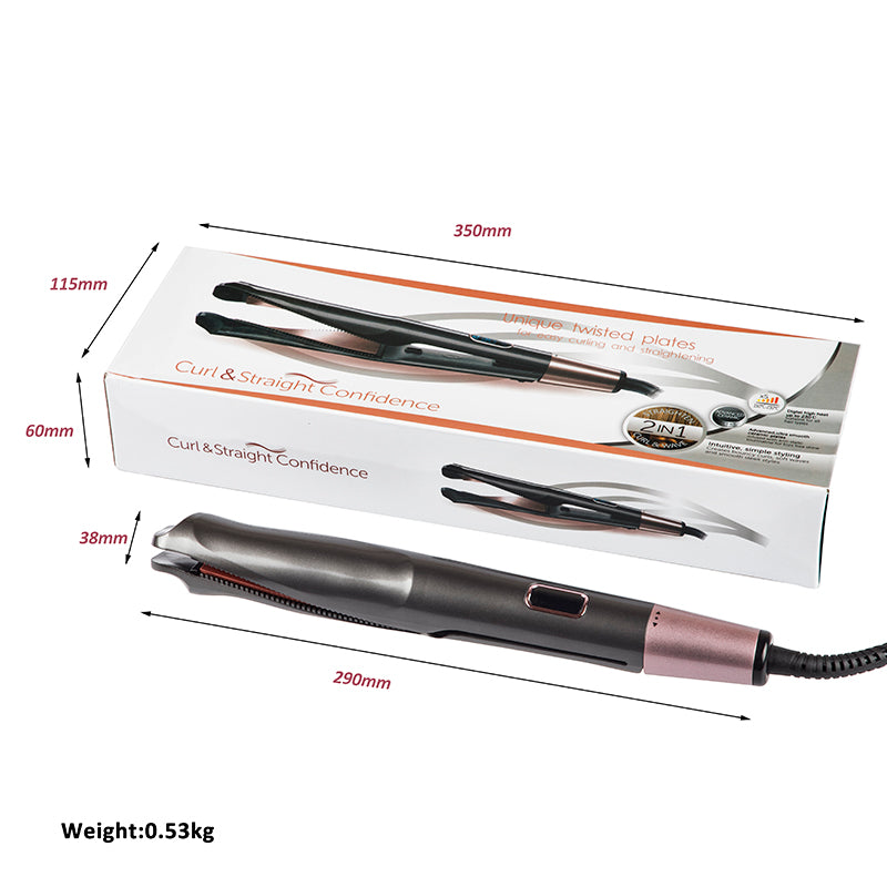 Ceramic 2 in 1 hair straightener oem factory top quality tourmaline led indicator fashion twisted hair straightener curler