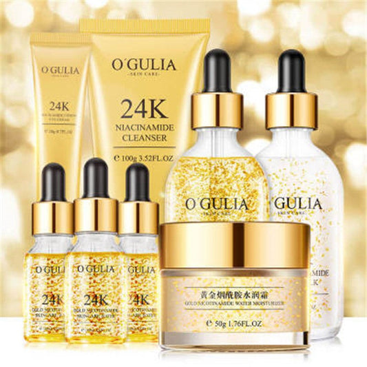 8 Pcs Facial Repair Anti Aging 24K Gold Whitening Face Skin Care Set For Gift Face Dark Circle Remove