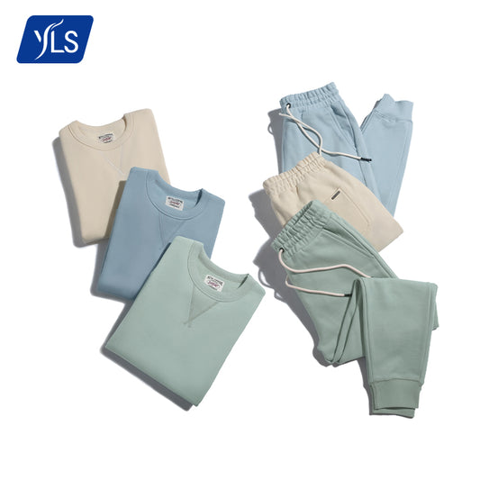 YLS Wholesale 470GSM Thick 100 Cotton Soft Sweatsuit Men Blank Plain Color Private Label Custom Jogging Sweat Suits